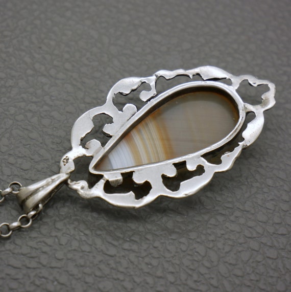 Antique 835 Silver & Striped Agate Pendant with O… - image 7