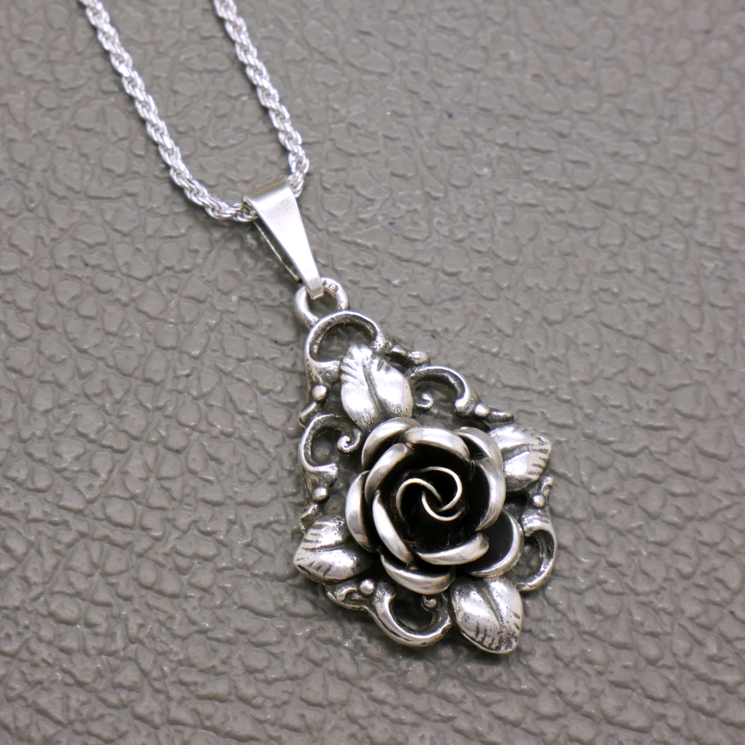 TEKA Theodor Klotz Sterling Silver Rose Pendant: Mid-century