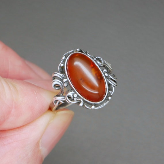 Genuine Amber & Sterling Silver Ring Size 6.75, N… - image 5