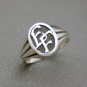 Anillo de sello vintage para hombre con iniciales EF - Monograma de plata maciza, talla 8.75 - Joyería Art Déco de los años 30 - KW5