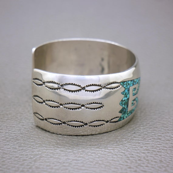 Vintage Solid Silver Open Cuff Bracelet: Turquois… - image 9