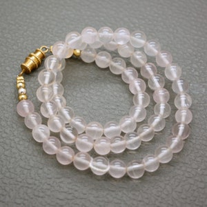Vintage Rose Quartz Beaded Choker: Pale Pink Gemstone Necklace
