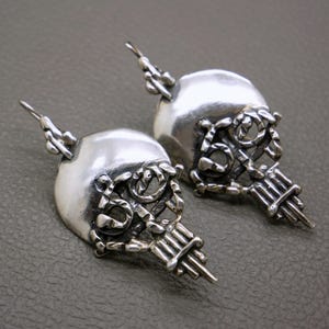 Large Sterling Silver Brutalist Steampunk Earrings - 1980s Vintage Artisan Handcrafted Jewelry - KW9