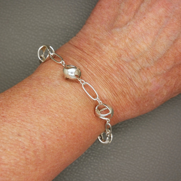 Vintage Sterling Silver Openwork Chain Bracelet - Modernist Design Jewellery, KW2