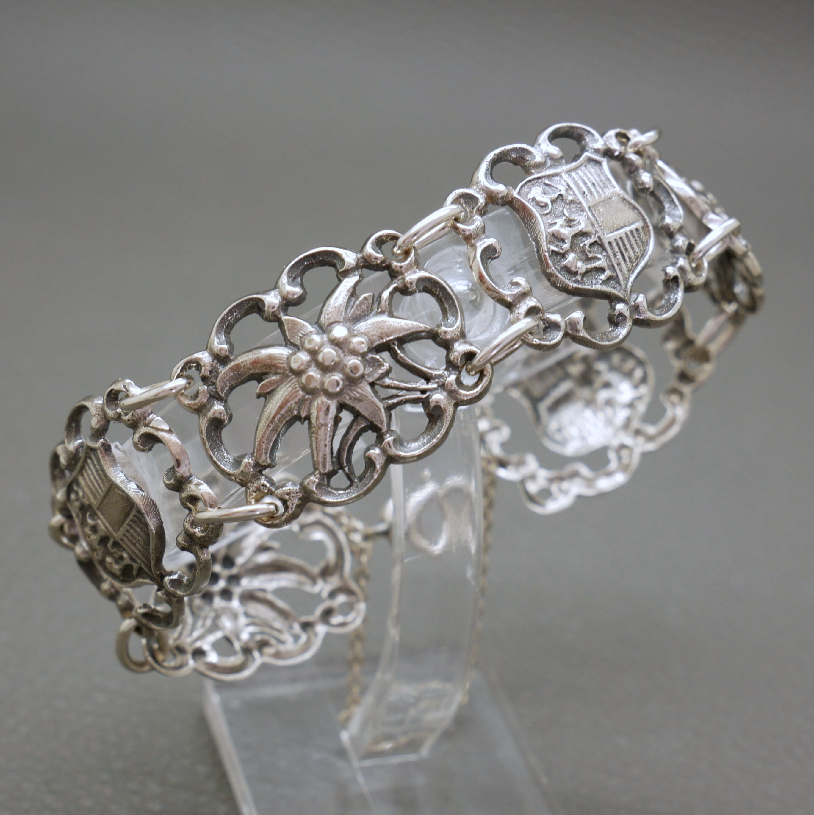 Vintage 800 Silver Bracelet With Edelweiss Flower & Coat of Arms - Austrian  Mid Century Jewelry - Etsy