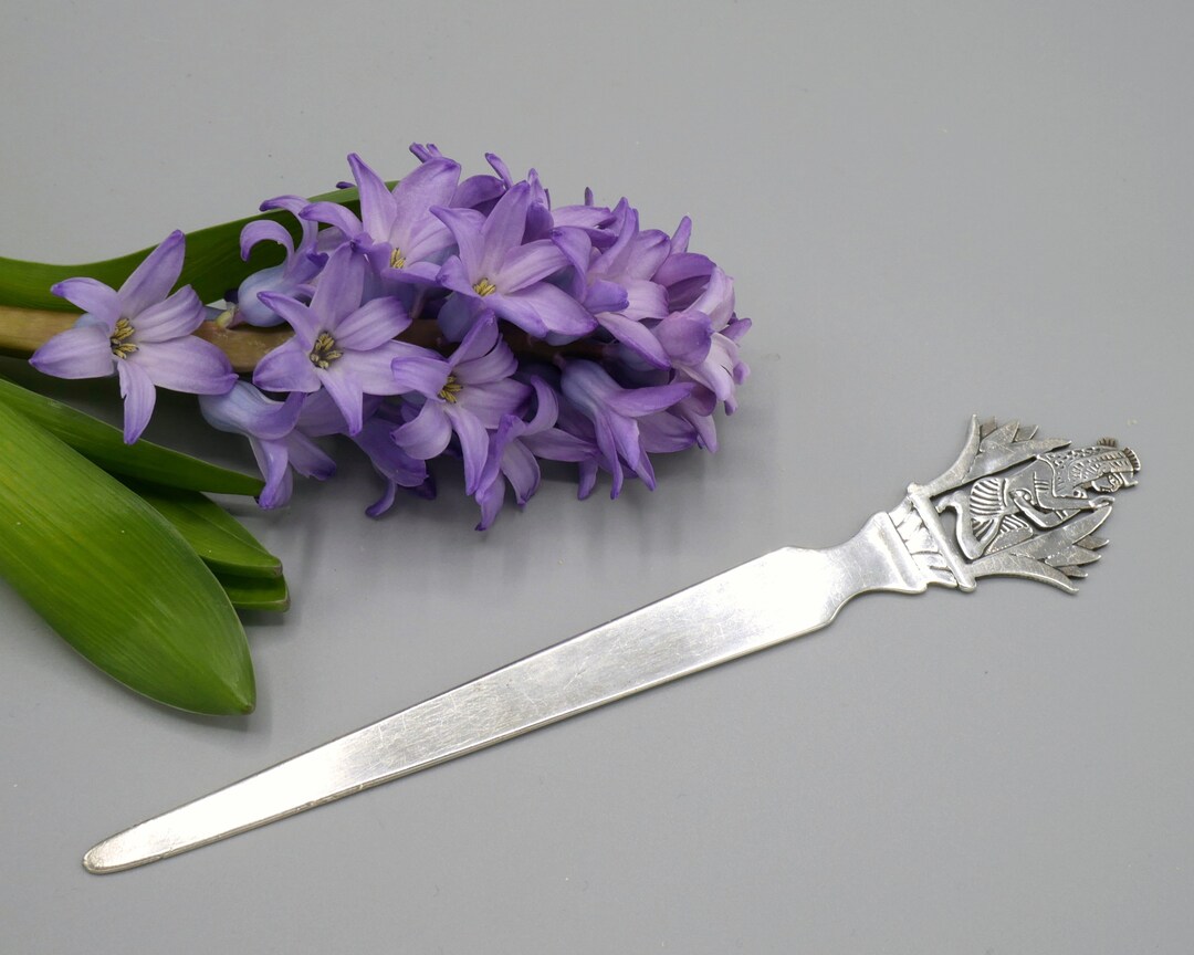 silver925 レターオープナー。 Vintage 800 Silver Letter Opener: Egyptian Revival Decor, Desktop