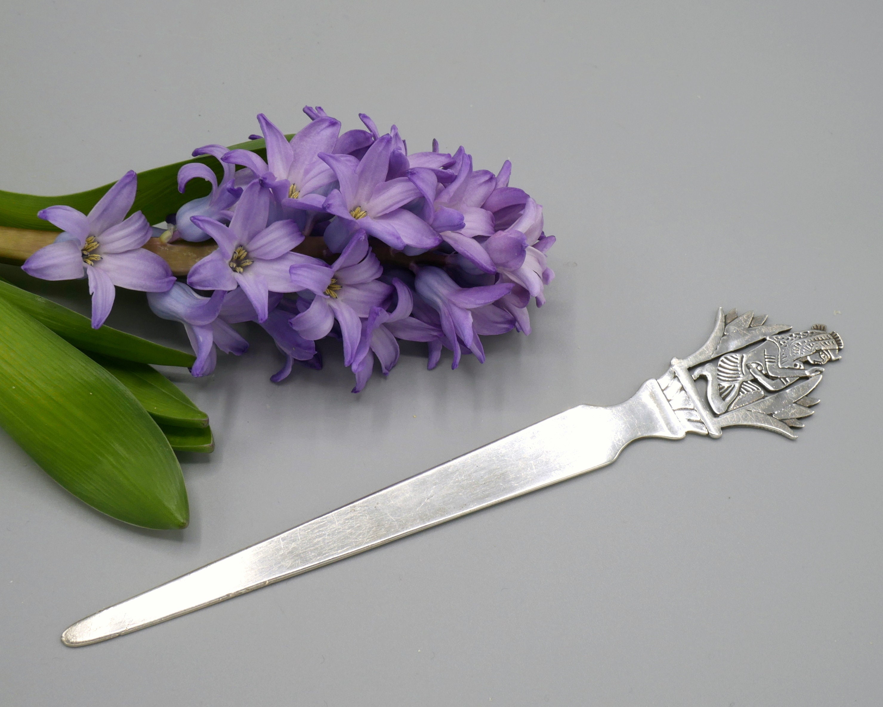 Vintage 800 Silver Letter Opener: Egyptian Revival Decor, Desktop