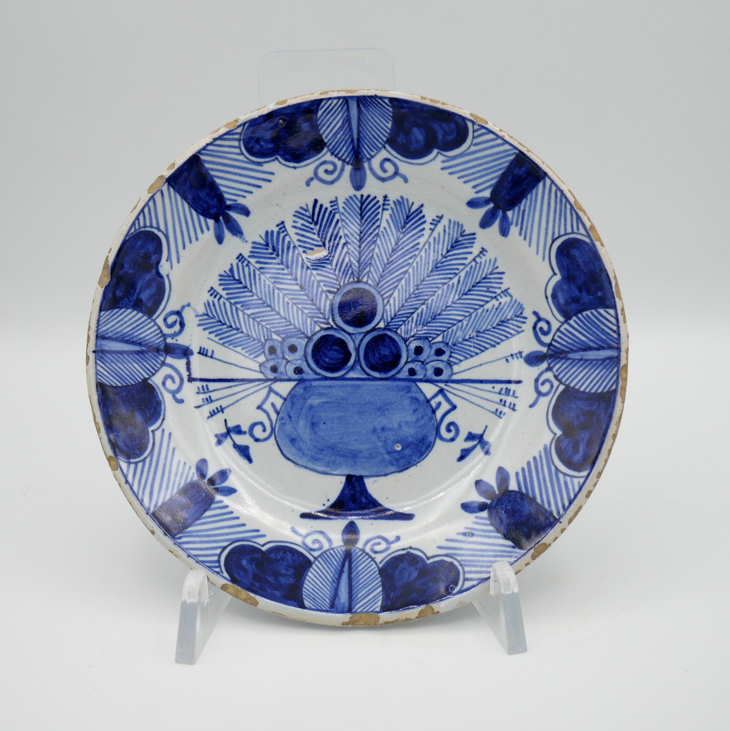 Antique Royal Tichelaar Makkum Delft Blue Wall Plate, D13.5 Cm