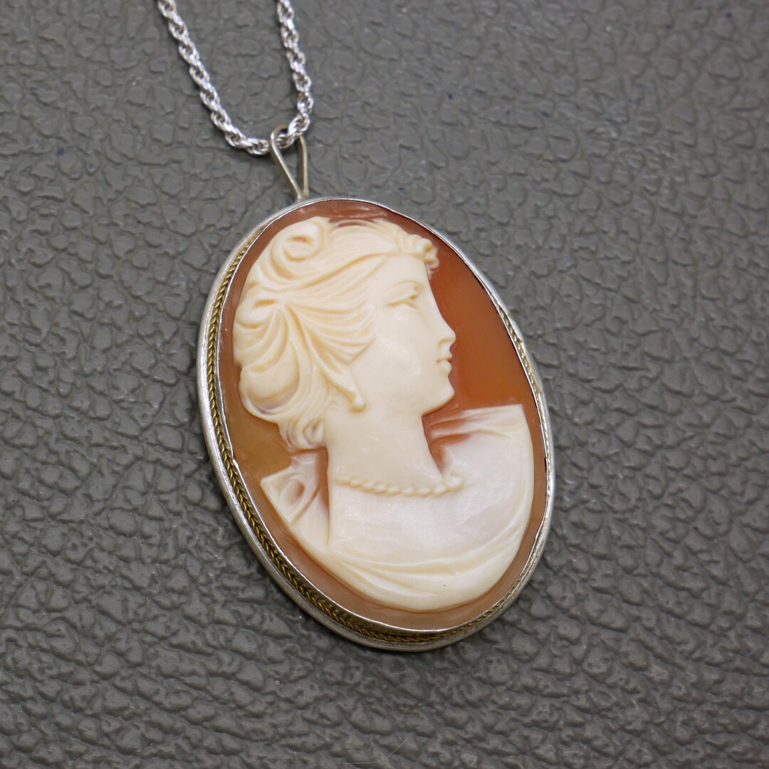 Antique Shell Cameo Pendant in 800 Silver - Hand Carved Italian ...