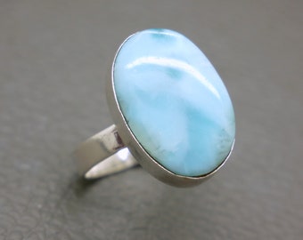 Vintage Larimar & Anillo de plata de ley tamaño 8.5 - Joyería de piedras preciosas azules - KW5