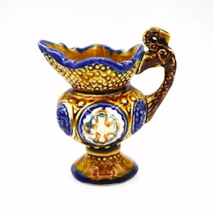 Antique Majolica Pitcher: Handpainted Glazed Pottery, 1800s European Decor