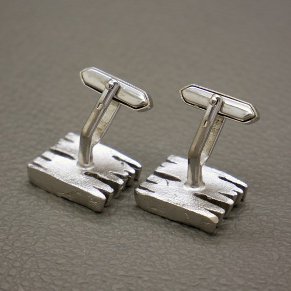 Textured Modernist 800 Silver Rectangular Cufflin… - image 9
