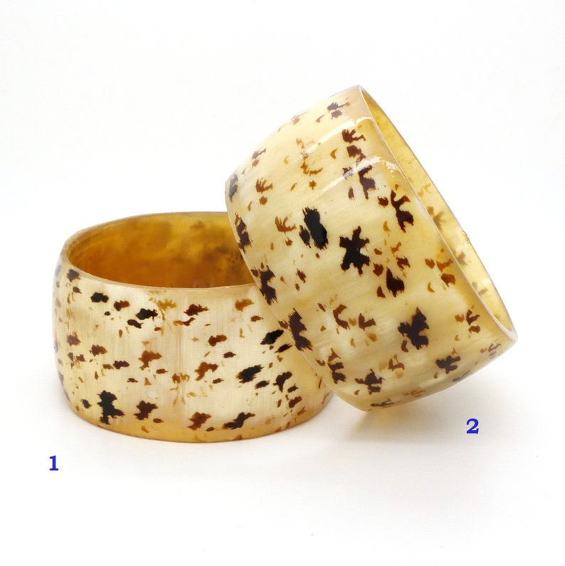 Wide Cuff Bracelet Natural Horn Bangle Bracelet Spotted Beige Color Organic Material 1970s Boho Style Vintage Jewelry