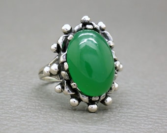 Antique Silver Ring, Green Chrysoprase & 835 Silver, Biedermeier Victorian Style Jewelry, May Birthstone, big size ring