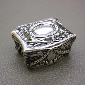 Antique 800 Silver Pill Box – 19th Century German Hinged Snuff Box with Gilt Interior – Miniature Trinket Box - Collectors Gift