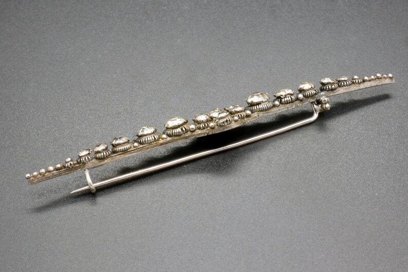 Edwardian style Dutch heritage jewelry Antique Bar Brooch Diamond cut crystals /& 835 silver filigree pin
