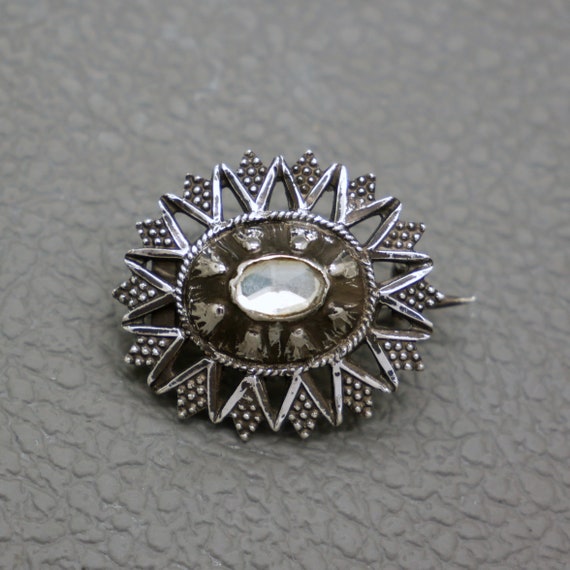 Antique 835 Silver Brooch with Simili Old Diamond 