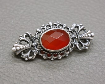 Brosche aus Karneol und 835er Silber, holländischer Schmuck im viktorianischen Stil, Geschenkidee zum Muttertag – KW5