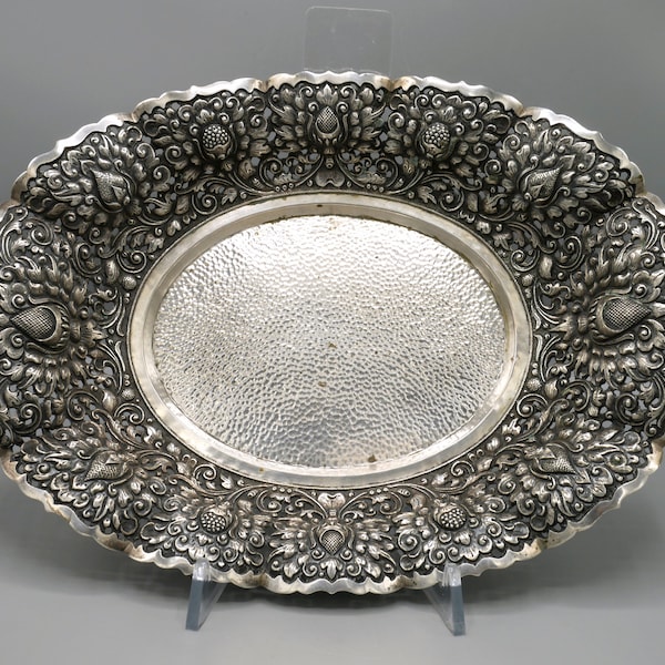 Antique 800 Silver Large Oval Footed Bowl 539 Grams - Asian Arts & Crafts 1930's Yogya Javanese Yogyakarta Collectible Silverware