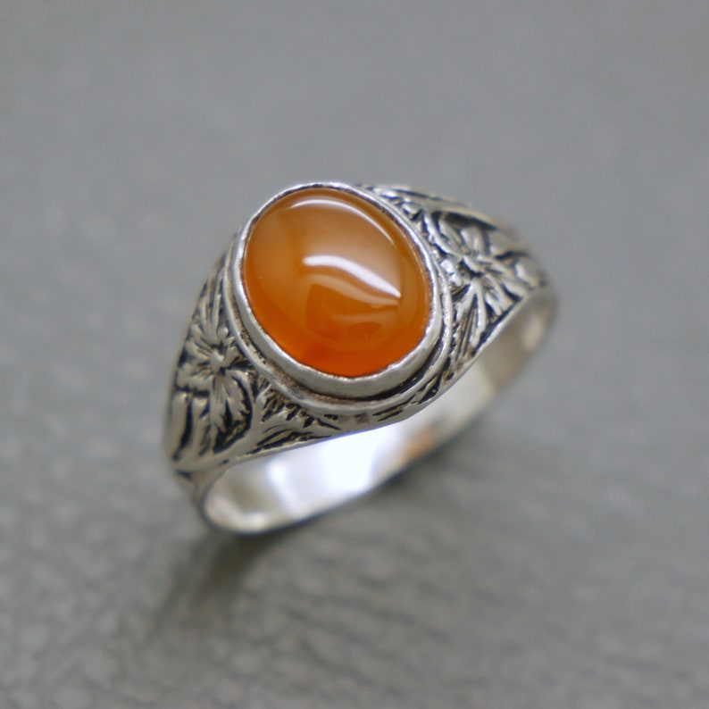 Vintage Sterling Silver & Karneol Ring Storlek 9.25 - Orange Ädelsten Hantverksmässigt Tillverkade Smycken - KW5 bild 7