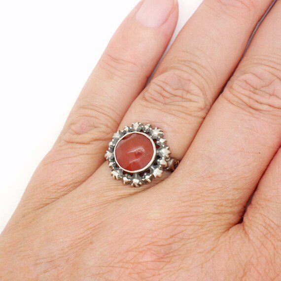 Antique Carnelian Ring Size 6.50, 800 Silver & Fa… - image 9