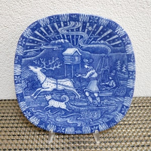 Vintage 1971 Rörstrand Julen Plate: Swedish Christmas Collector Plate, Blue & White Porcelain