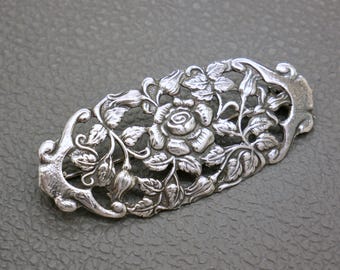 Broche Vintage Fleur Rose Dentelle Vieil Argent - Bijou Ancien Et Romantique *3223