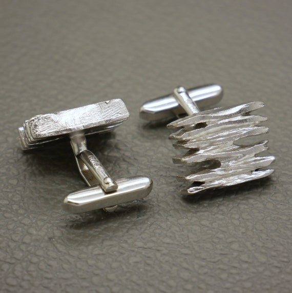 Textured Modernist 800 Silver Rectangular Cufflin… - image 3