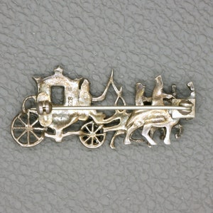 Vintage 835 Silver Brooch, Marcasite Set Coach And Horses Design Pin, Mid Century Jewelry image 4