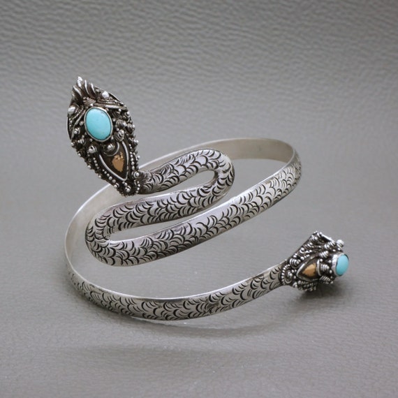 Sterling Silver Dragon Bracelet, Blue Turquoise & Sterling Silver Snake  Band Bracelet, Antique / Vintage Javanese Yogya Jewelry - Etsy