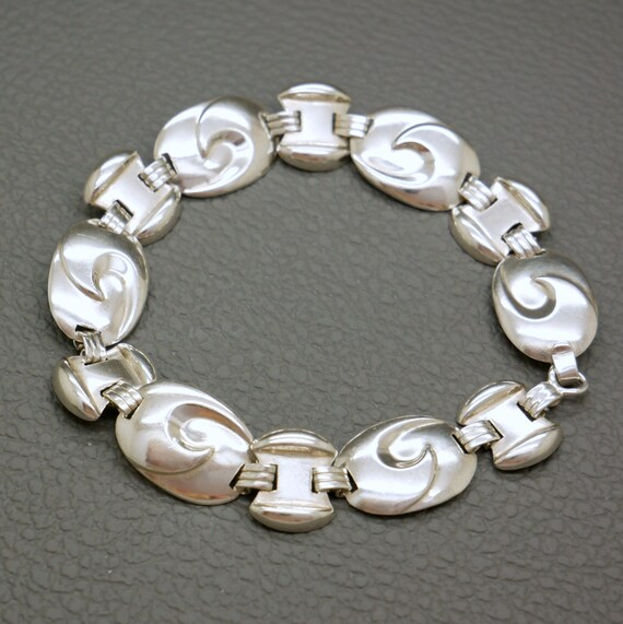 Vintage 800 Silver Bracelet, Art Deco Style Embossed Link Bracelet