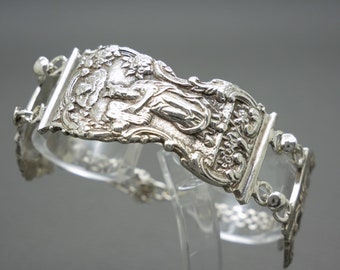 Antique 835 Silver Victorian Bible Clasp Bracelet with figural ornament, Handcrafted Dutch Heritage Jewelry - KW5