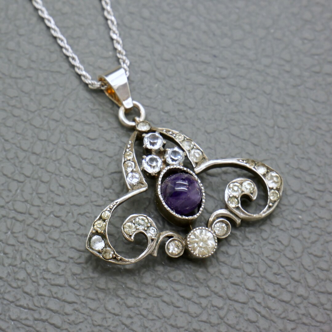 Antique 800 Silver Art Nouveau Pendant With Purple Amethyst & Simili ...