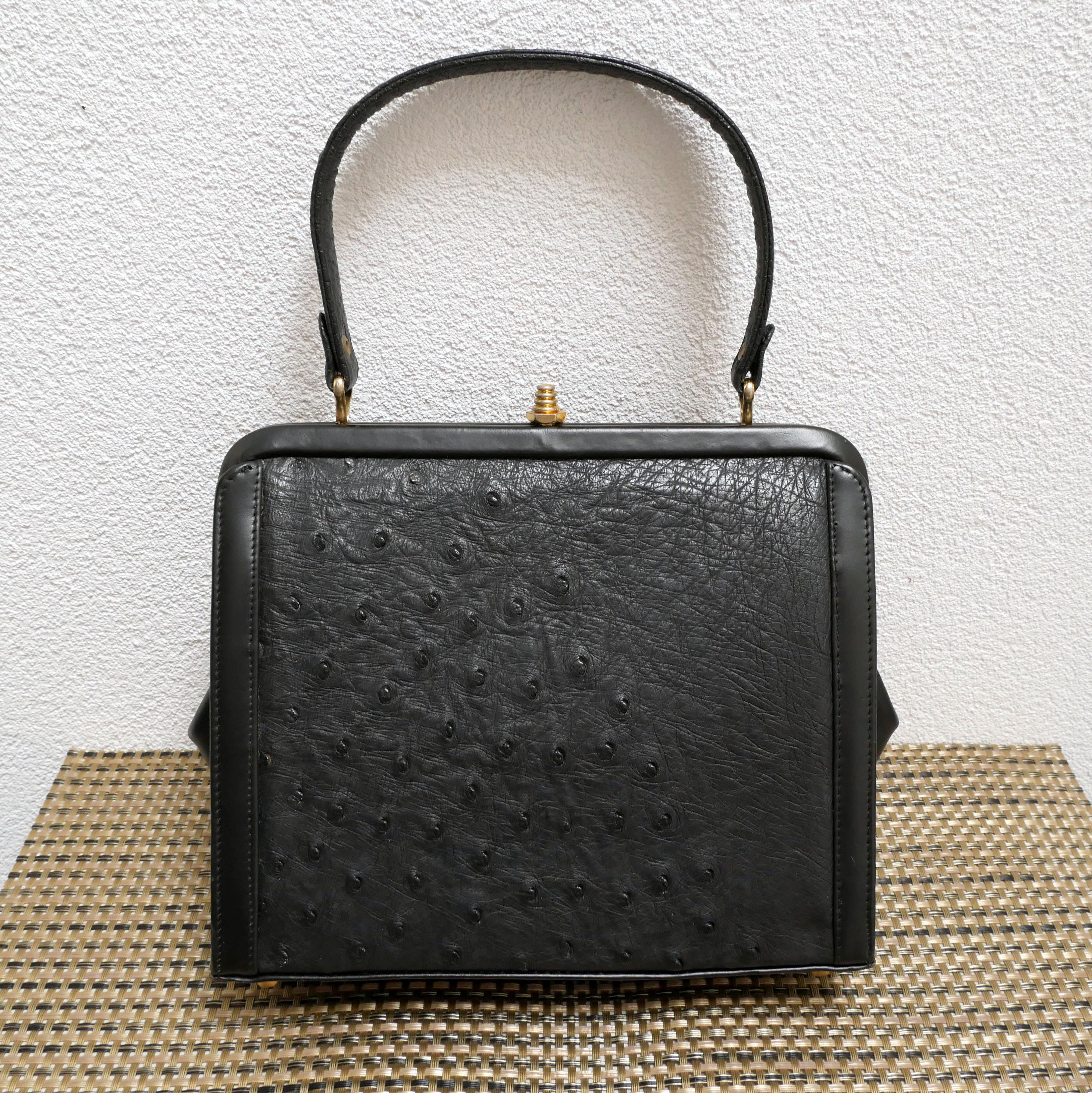 BROSE IN PELLE, embossed- Ostrich- genuin leather handbag