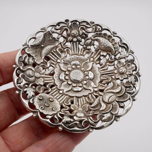 Antique 800 Silver Small Dish 32gr - Lotus Flower Decor 1930s Yogya Javanese Collectible Silverware