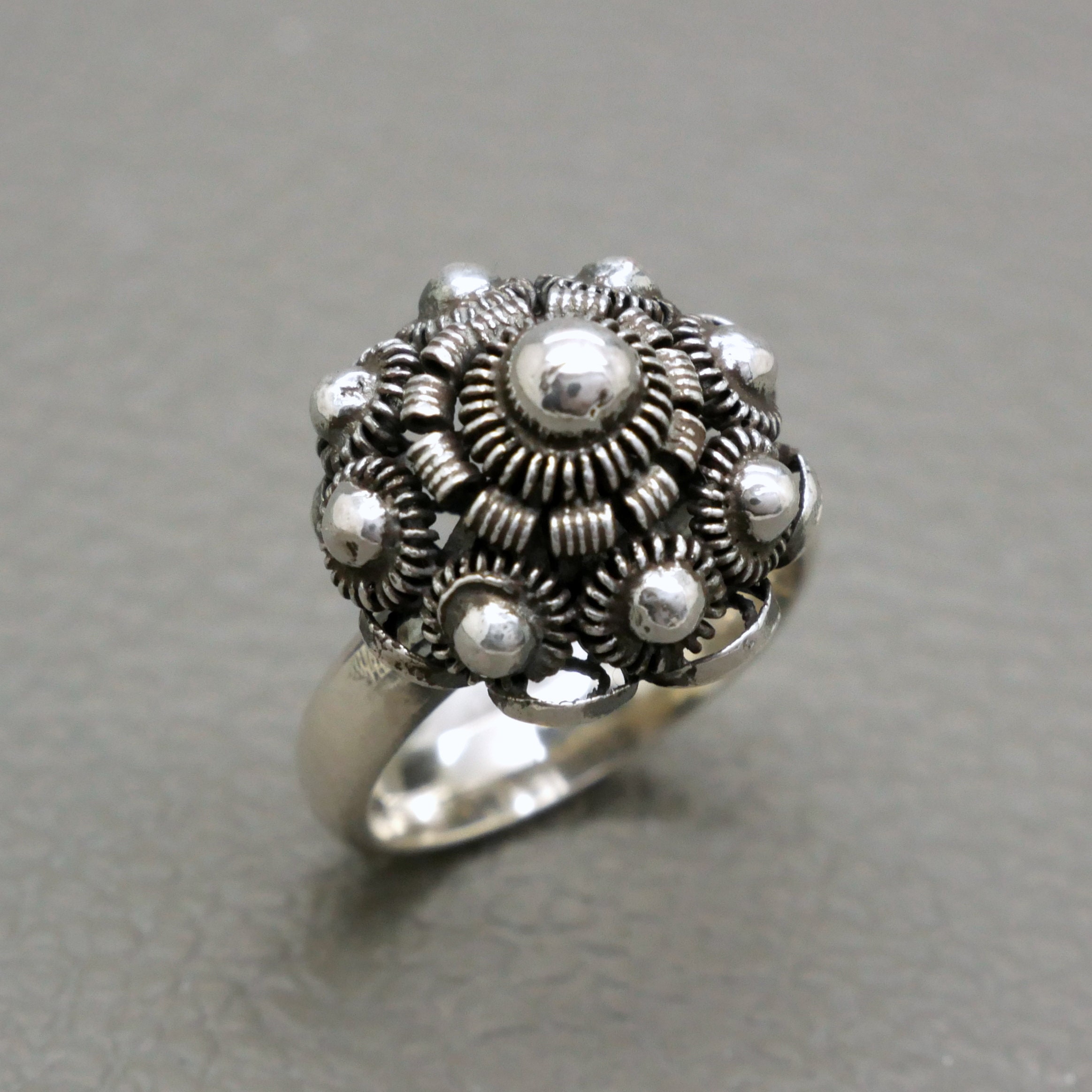 Dutch Button Ring, Handcrafted Sterling Silver Filigree