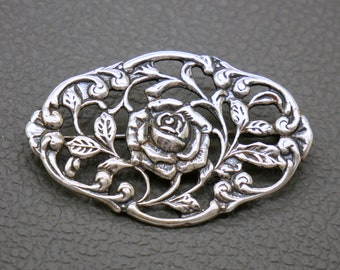 Antique Rose Flower Brooch, Hallmarked 835 Silver Victorian style Dutch Heritage jewelry - KW5