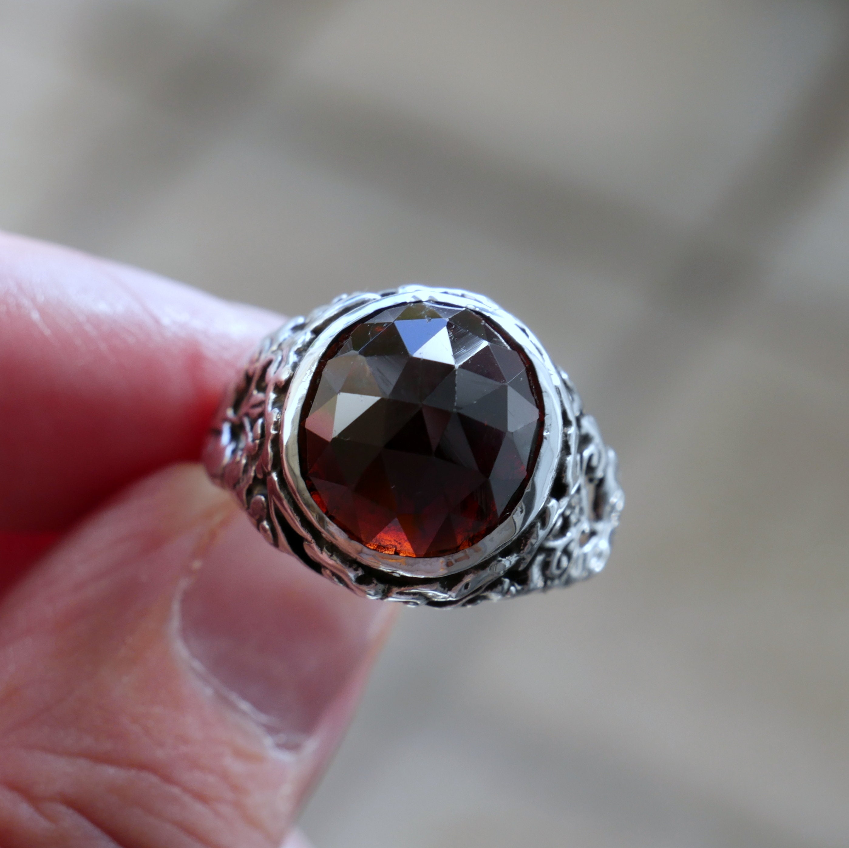 silver and garnet ring