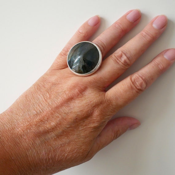 Oversized Labradorite & Sterling Silver Ring, Bru… - image 4