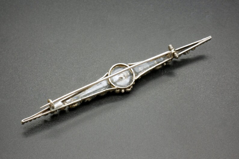 Edwardian style Dutch heritage jewelry Antique Bar Brooch Diamond cut crystals /& 835 silver filigree pin