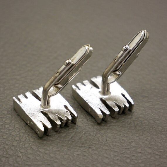 Textured Modernist 800 Silver Rectangular Cufflin… - image 8