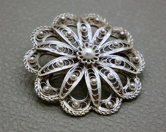 【楽天最安値に挑戦】 Vintage Century Mid - Brooch Flower Filigree Silver Sterling その他
