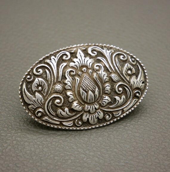 Broche Ancienne Art Déco Incrustation Argent Fleurs - Bijou Fantaisie - Occasion (parfait état)