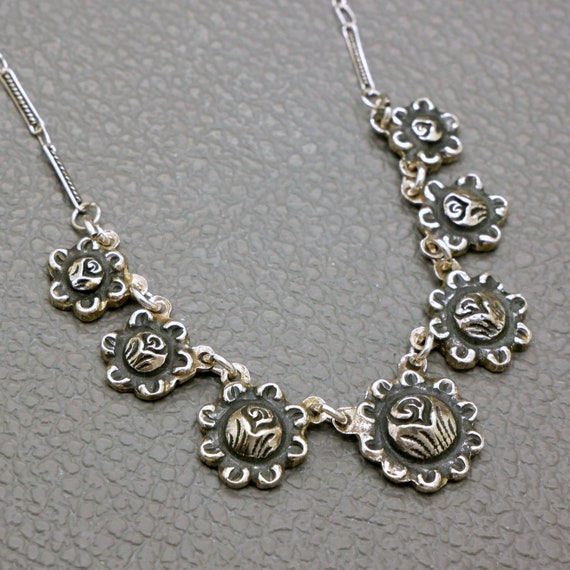 Bijou Vintage Combiné - Pendentif Et Broche En Argent 800 Avec Chaîne Et Fleurs