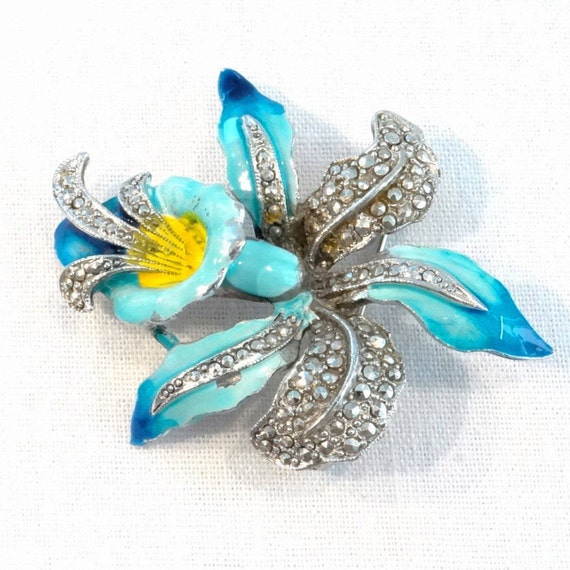 Blue Orchid Flower Brooch Enamel & Marcasite Brooch | Etsy