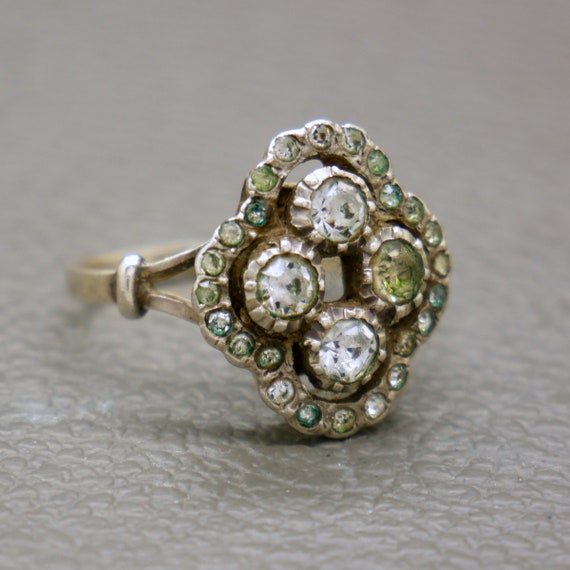 Antique Diamond Simili Crystal & 835 Silver Ring … - image 5