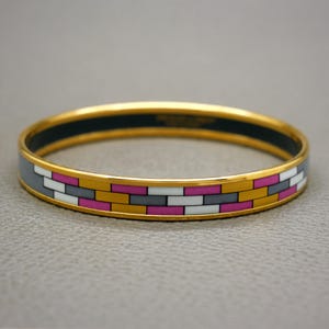 Michaela Frey Enamel Bangle: 24ct Gold Plated Bracelet Size L, 1970s Vintage Austrian Jewelry