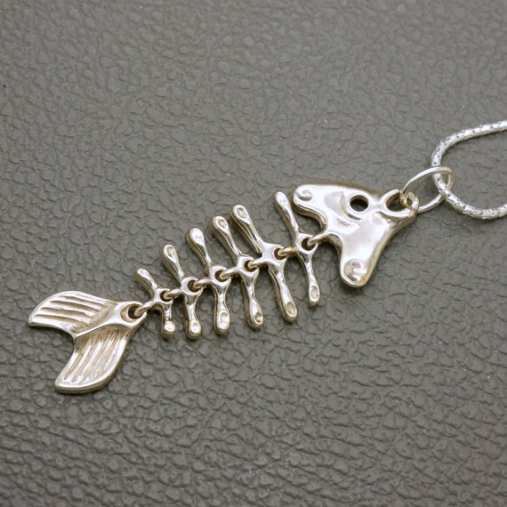 Vintage 835 Silver Fish Bone Skeleton Pendant wit… - image 8