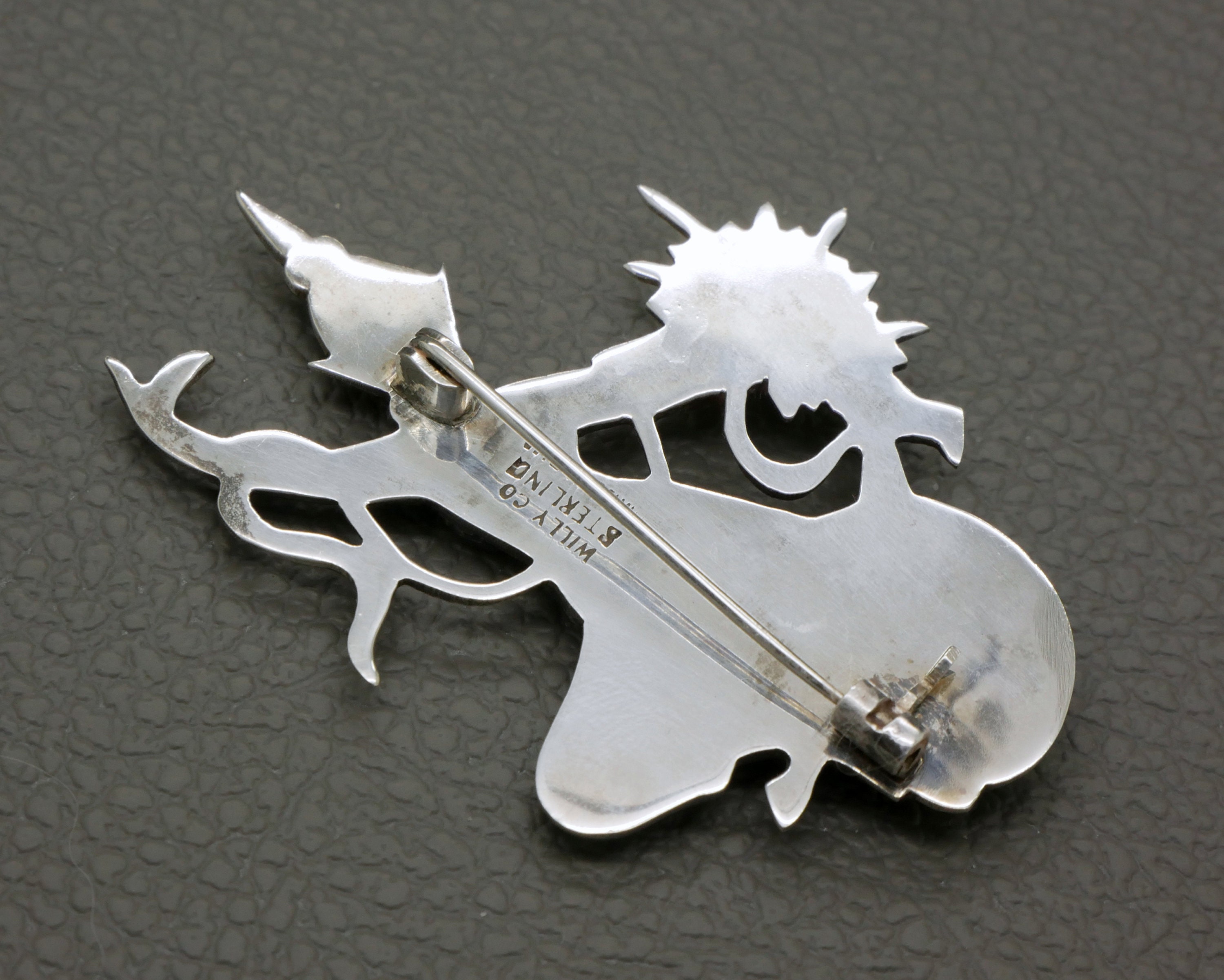 Broche Ancienne En Argent Art Déco - Motif Danseuses Asiatiques - Poinçon 850/1000 - Occasion