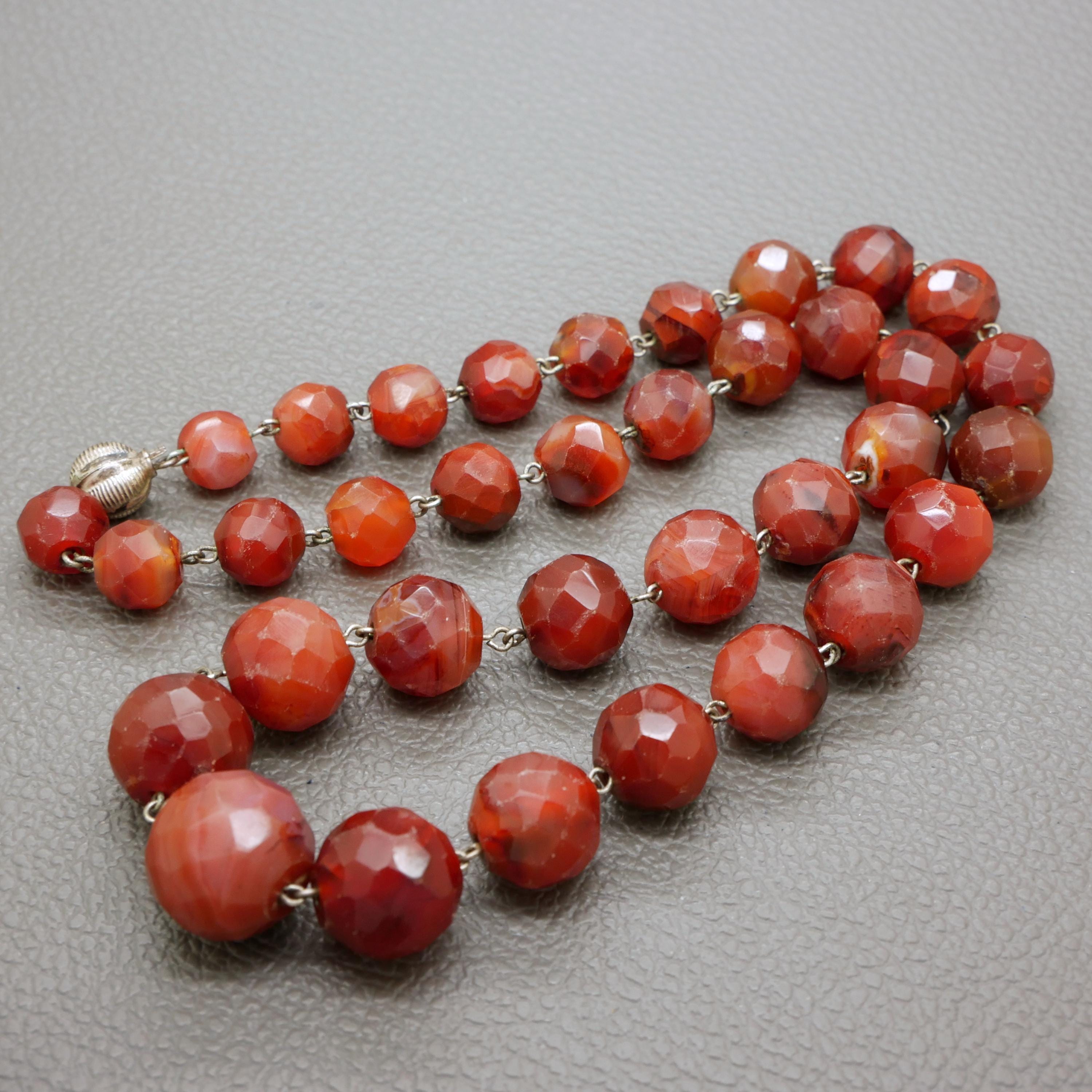 Vintage Carnelian Beaded Necklace: 835 Silver Clasp, Dutch